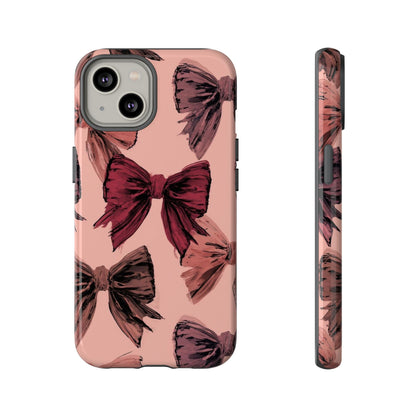 Bow Pattern Tough Phone Case — Pink Watercolor Bows Protective iPhone Cover