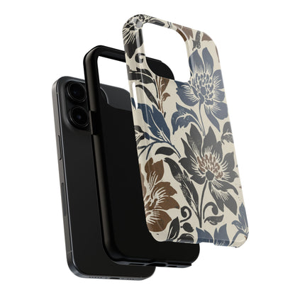 Floral Vintage Tough Phone Case — Blue & Brown Botanical Protection