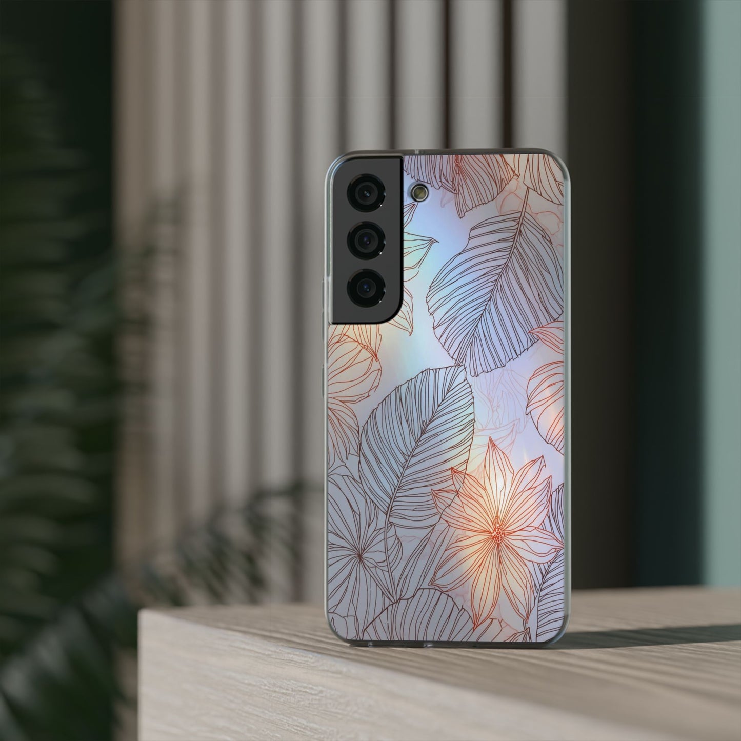 Floral Holographic Phone Case — Iridescent Leaves & Flowers Flexi Case