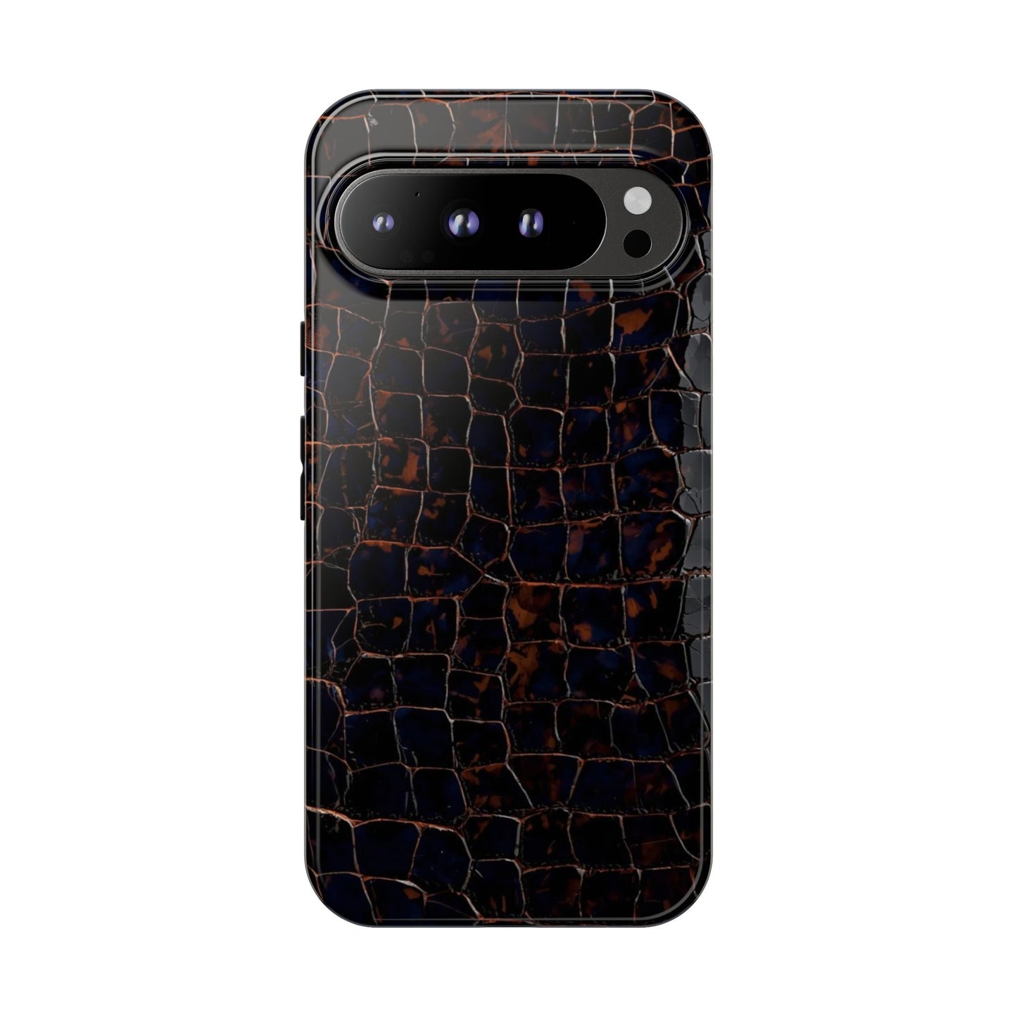 Croc-Embossed Tough Phone Case — Shockproof Black Alligator Texture