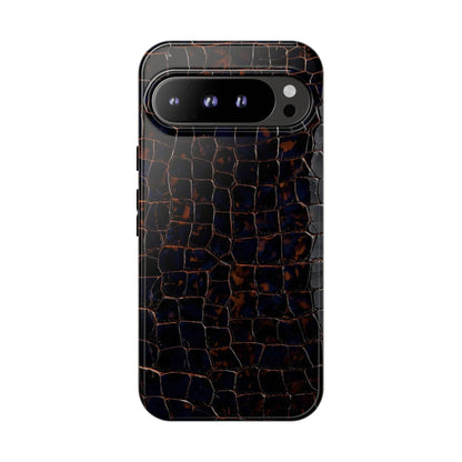 Croc-Embossed Tough Phone Case — Shockproof Black Alligator Texture