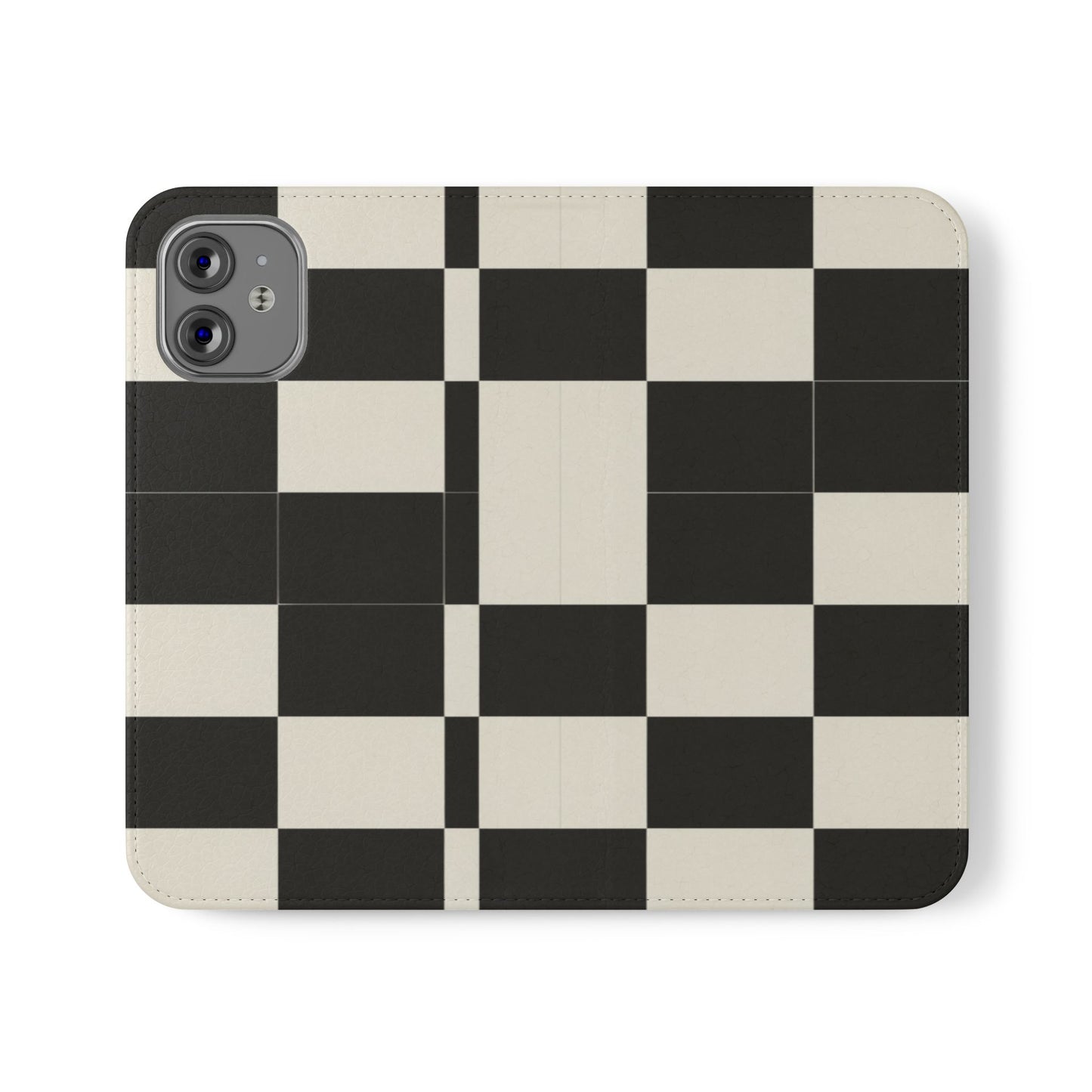 Checkered Flip Phone Case – Black & Cream Retro Grid Wallet Case