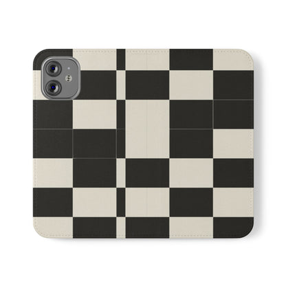 Checkered Flip Phone Case – Black & Cream Retro Grid Wallet Case