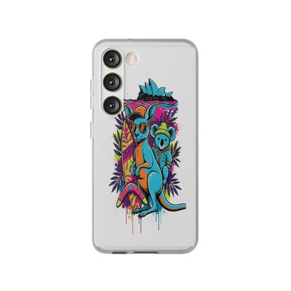 Kangaroo & Koala Surf Phone Case — Neon Aussie Beach Vibes Flexible Case