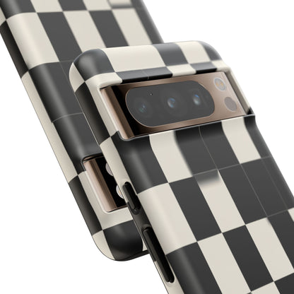 Checkerboard Tough Phone Case — Classic Black & Cream Grid Protective Cover