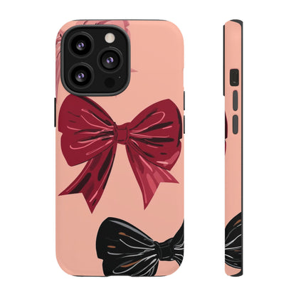 Bow Pattern Tough Phone Case — Pink, Red & Black Decorative Bows