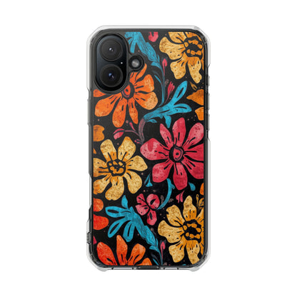 Clear Magnetic Phone Case — Retro Floral Pattern (Impact-Resistant)