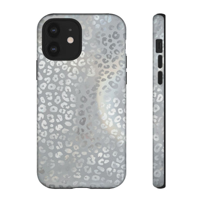 Grey Leopard Print Tough Phone Case — Durable Protective iPhone Cover