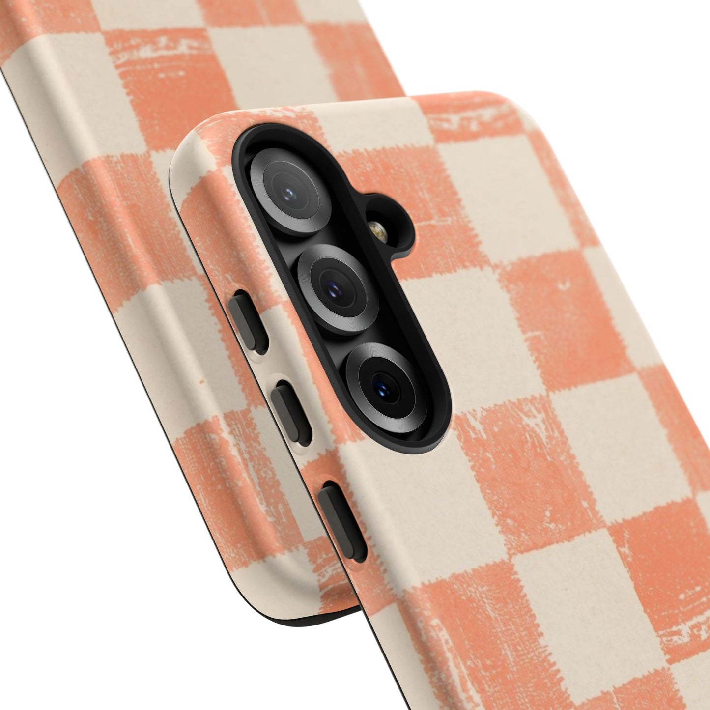 Peach Checkerboard Tough Phone Case — Retro Distressed Grid Design