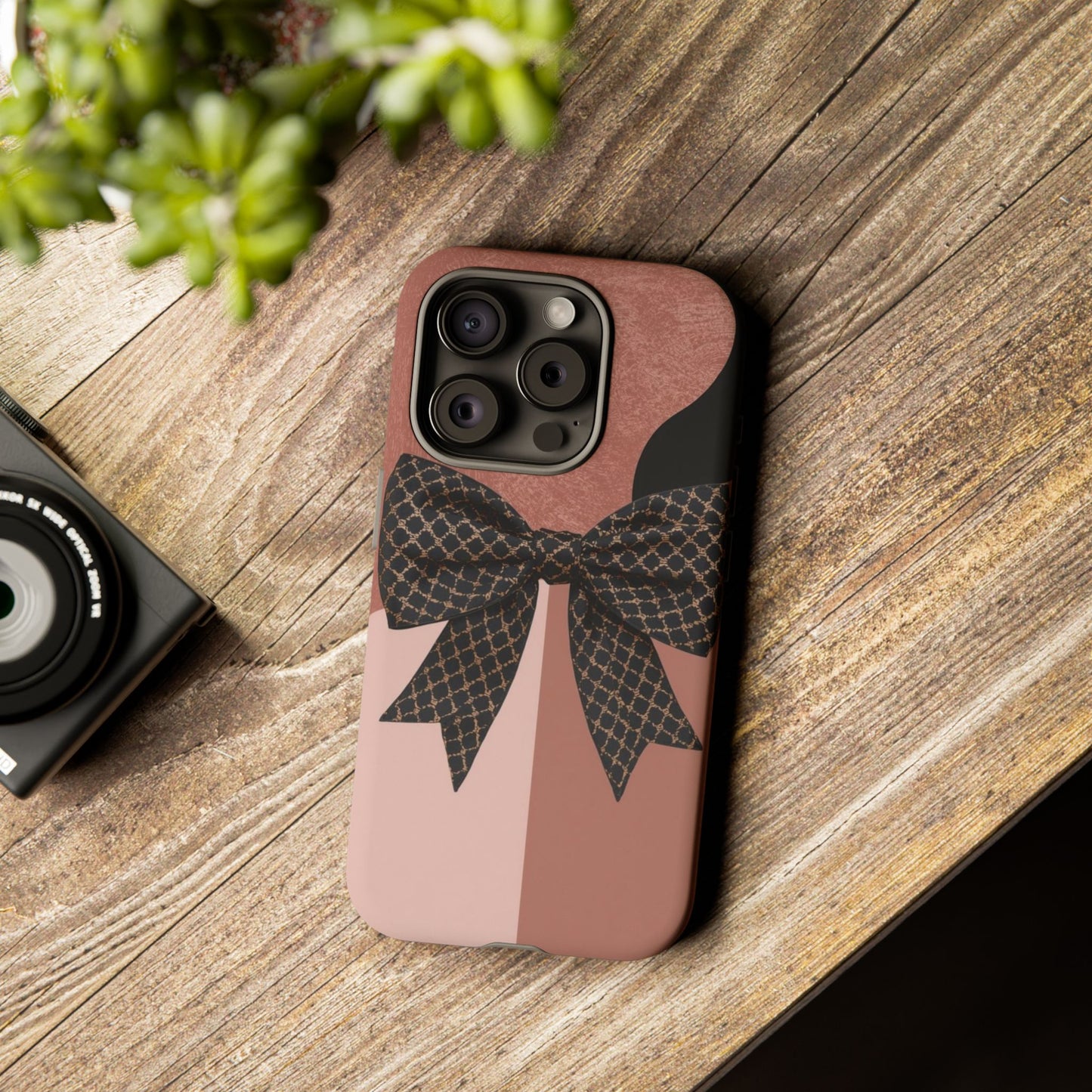 Bow Stripe Tough Phone Case – Pink Mauve Protective Cover