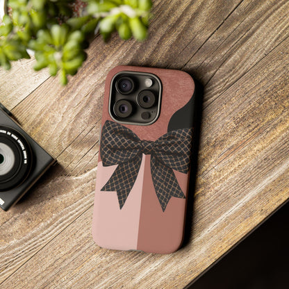 Bow Stripe Tough Phone Case – Pink Mauve Protective Cover