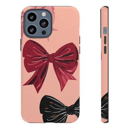 Bow Pattern Tough Phone Case — Pink, Red & Black Decorative Bows
