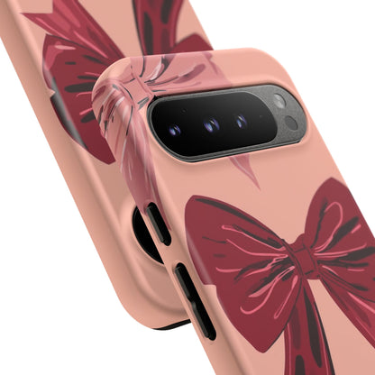 Bow Pattern Tough Phone Case — Pink, Red & Black Decorative Bows