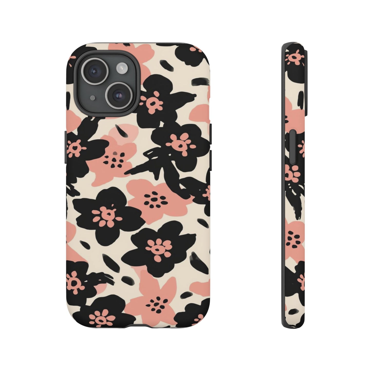 Floral Phone Case — Pink & Black Retro Blossom Protective Cover