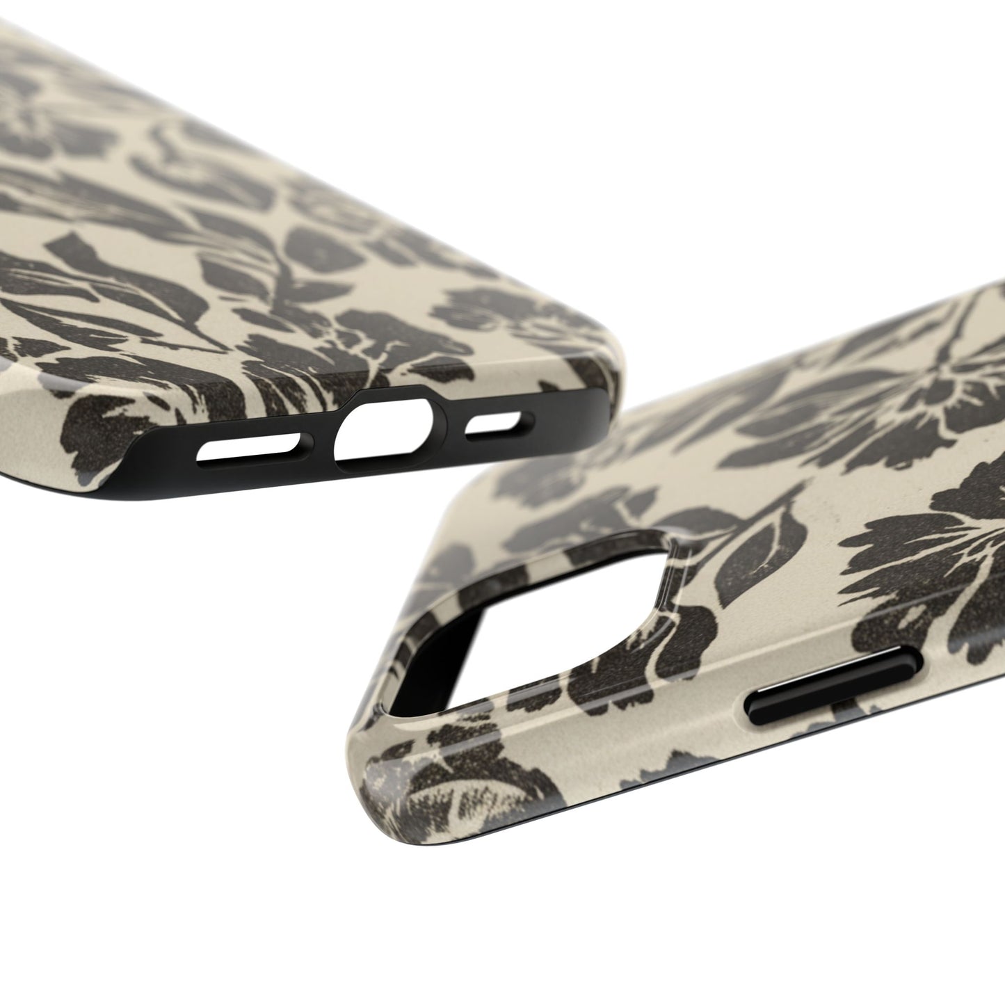 Floral Noir Tough Phone Case — Black Vintage Flower Protective Cover