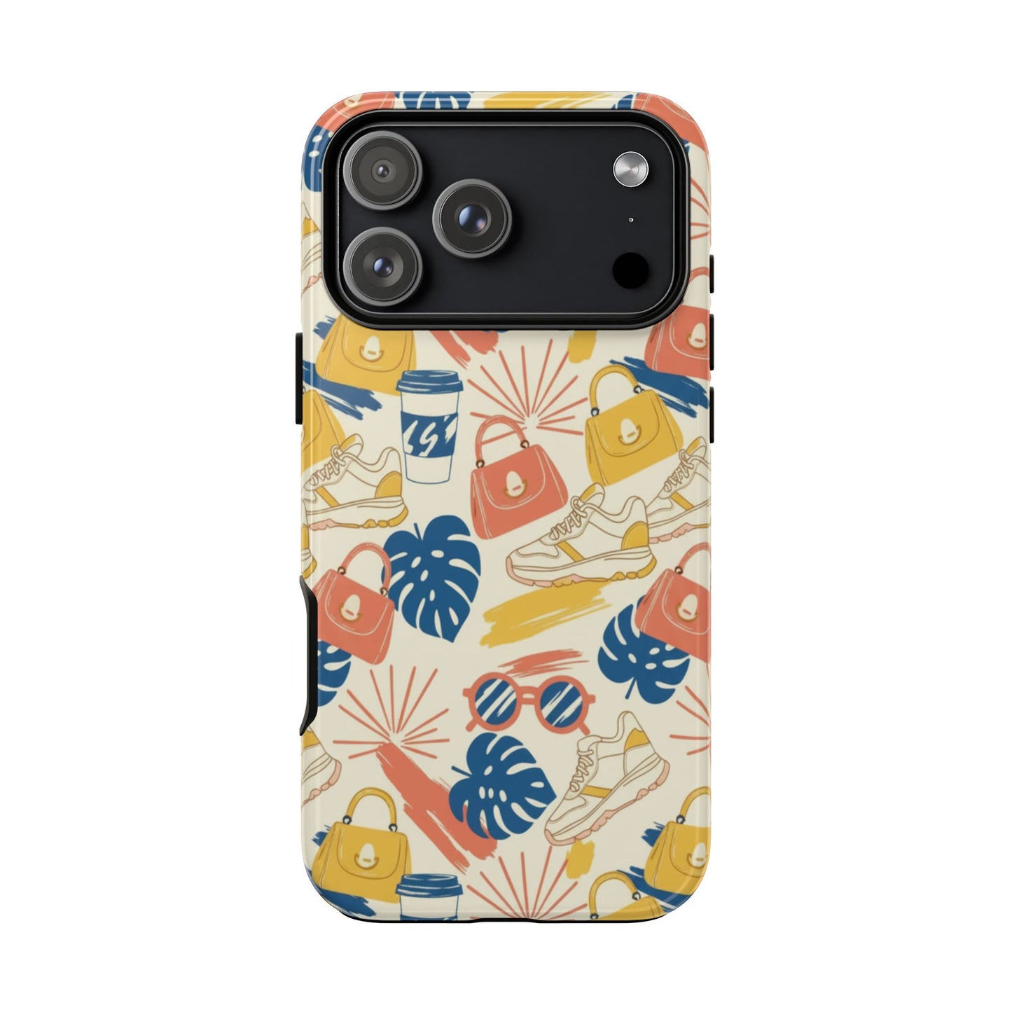 Tough Cases: Retro Summer Pattern Phone Case – Sunglasses, Sneakers & Tropical Leaves