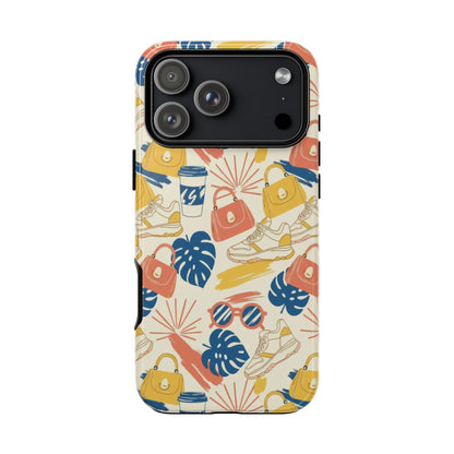 Tough Cases: Retro Summer Pattern Phone Case – Sunglasses, Sneakers & Tropical Leaves