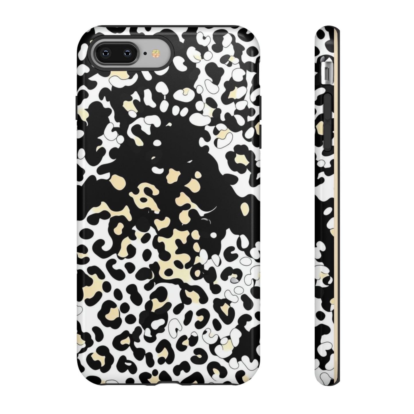 Leopard Splash Tough Phone Case — Black & Cream Animal Print Protective Cover