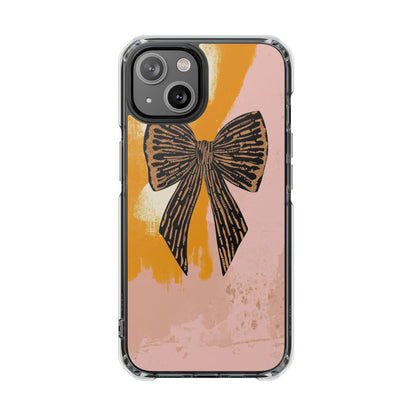 Clear Magnetic Phone Case —  Bow on Blush & Mustard Background