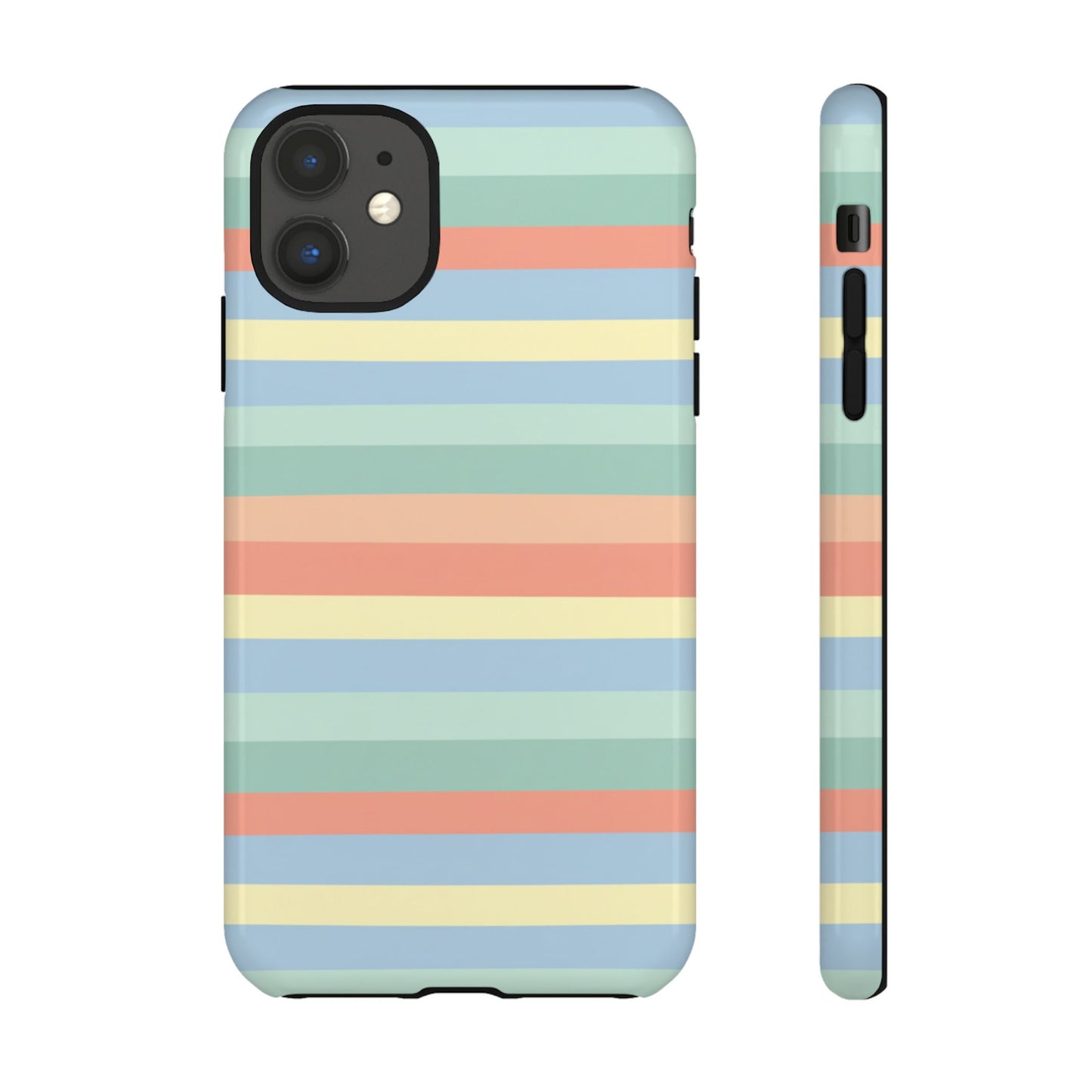 Pastel Striped Phone Case — Retro Horizontal Multi-Color Tough Case