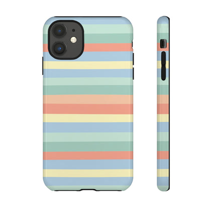 Pastel Striped Phone Case — Retro Horizontal Multi-Color Tough Case