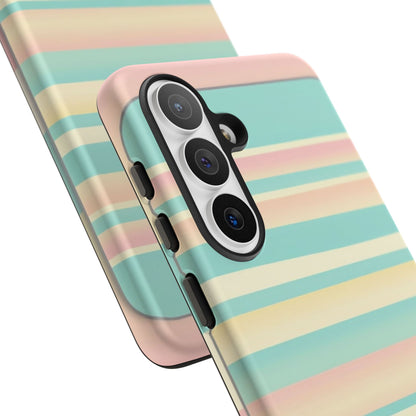 Pastel Striped Tough Phone Case — Mint, Peach & Cream Protective Cover