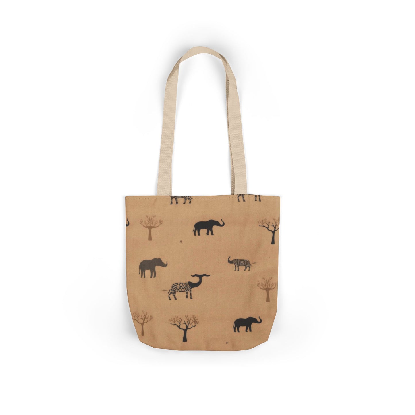 Elephant Safari Canvas Tote — Neutral Animal Print Beach & Market Bag