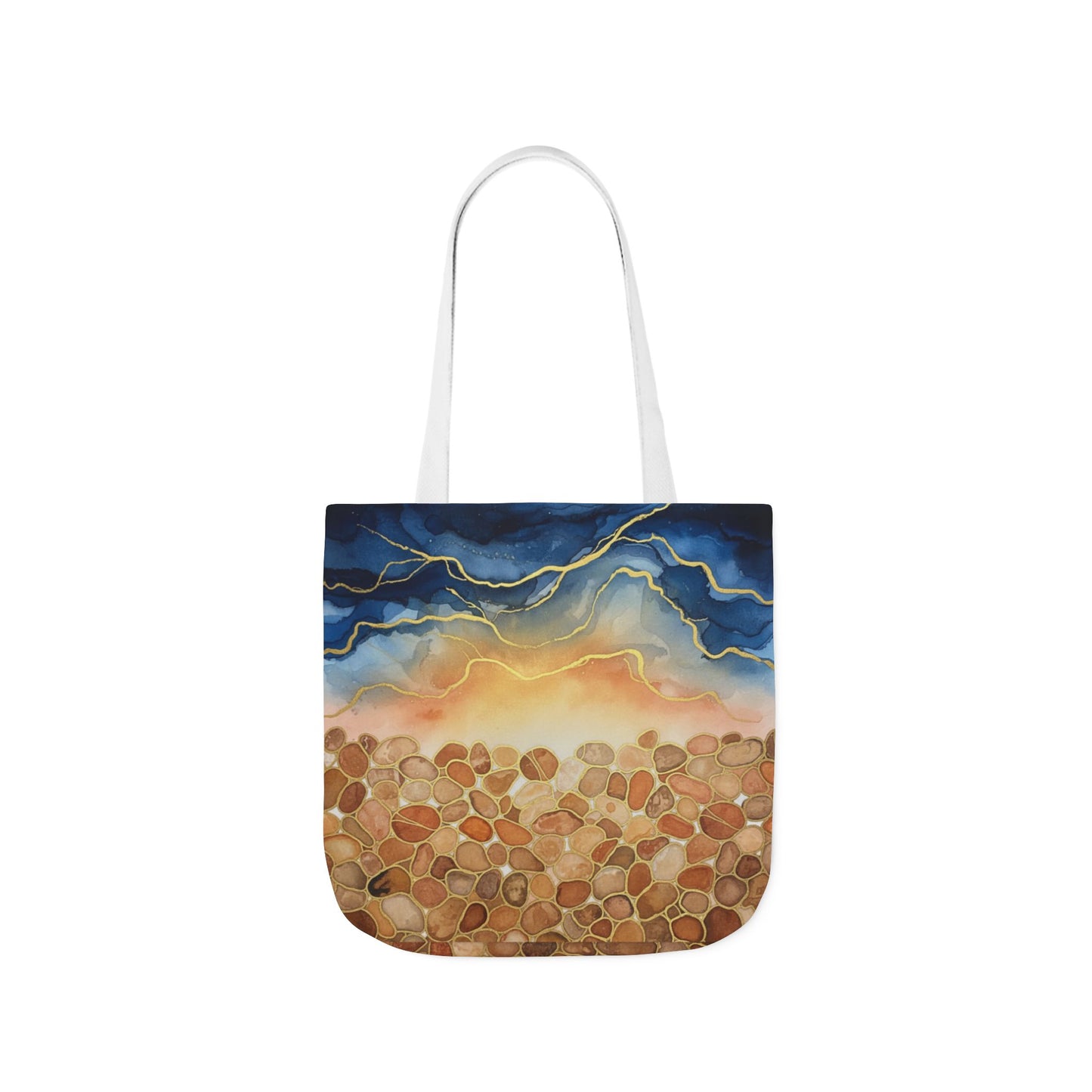 Sunset Pebble Beach Canvas Tote — Artistic Ocean Wave Beach Tote Bag