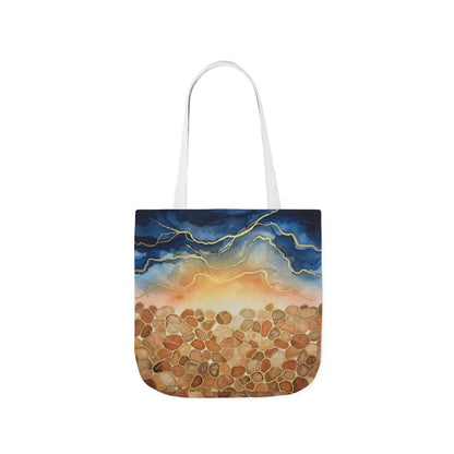 Sunset Pebble Beach Canvas Tote — Artistic Ocean Wave Beach Tote Bag