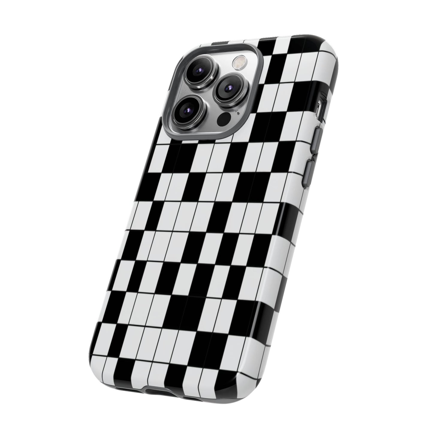 Crossword Grid Phone Case — Black & White Puzzle Pattern Tough Phone Cover