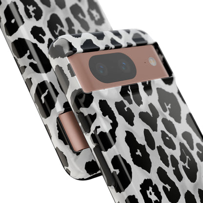 Leopard Print Tough Phone Case – Black & White Animal Pattern Protective Cover