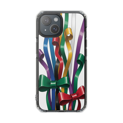 Clear Magnetic Phone Case — Colorful Ribbon Bow Celebration Design