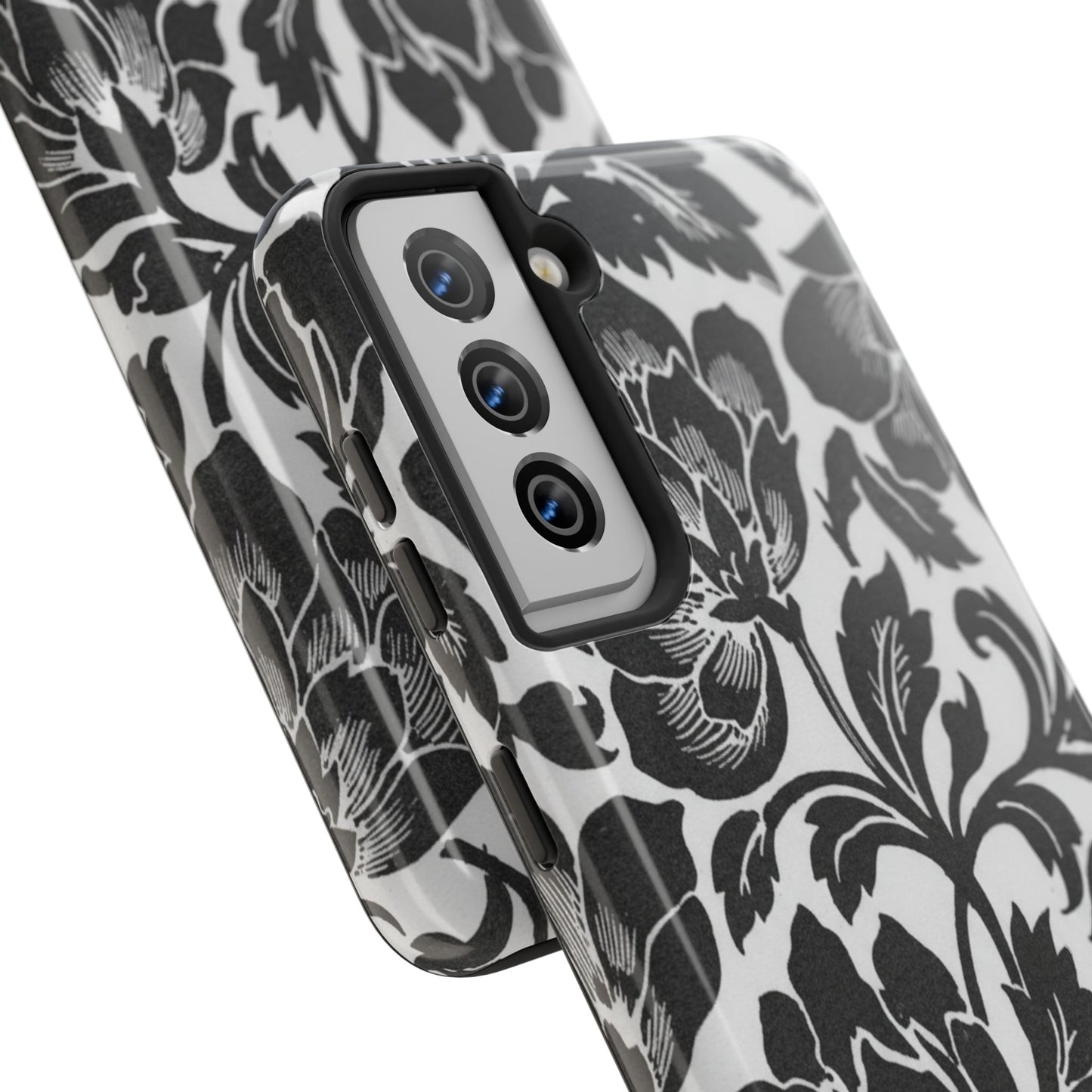 Tough Phone Case — Black & White Vintage Floral Protective Cover