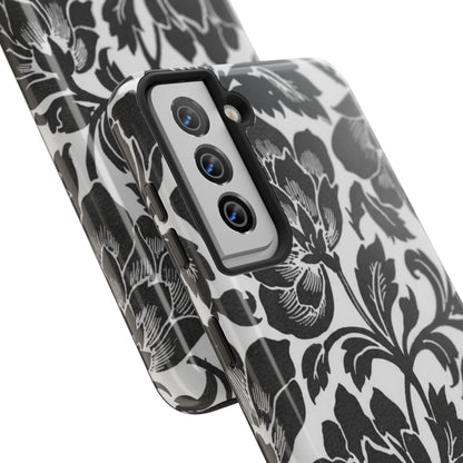 Tough Phone Case — Black & White Vintage Floral Protective Cover