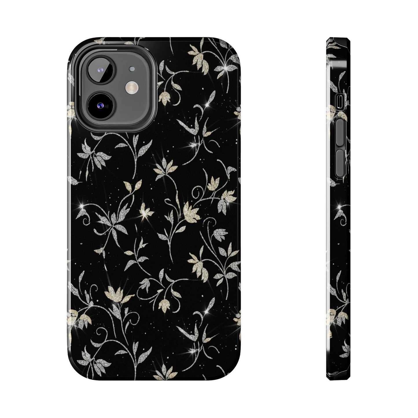 Floral Noir Tough Phone Case — Vintage Black Botanical Protective Cover