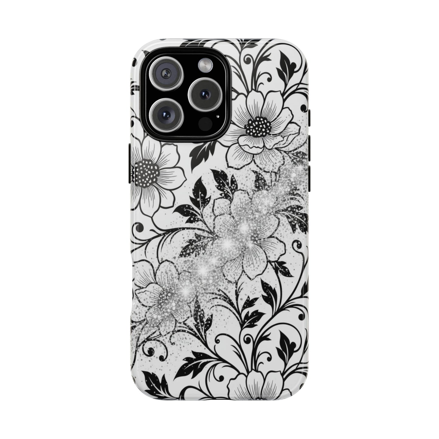 Floral Lace Phone Case — Black & White Vintage Flower Protective Case