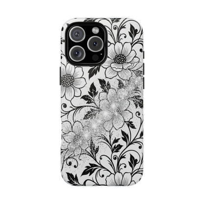 Floral Lace Phone Case — Black & White Vintage Flower Protective Case