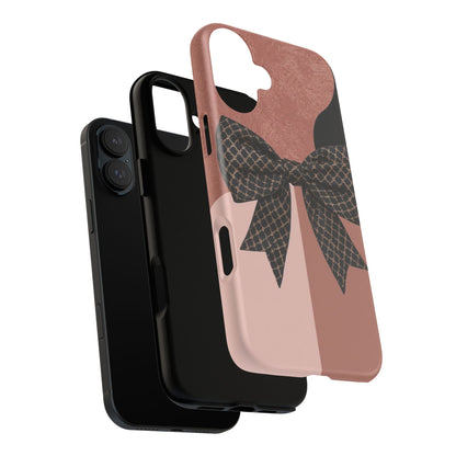 Bow Stripe Tough Phone Case – Pink Mauve Protective Cover