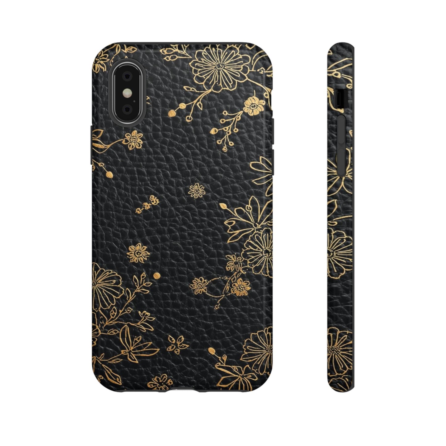 Floral Gold Foil Leather Texture Tough Phone Case