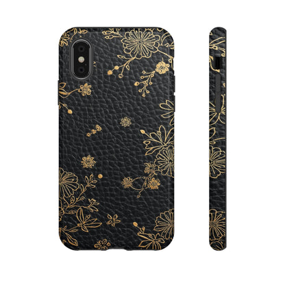 Floral Gold Foil Leather Texture Tough Phone Case
