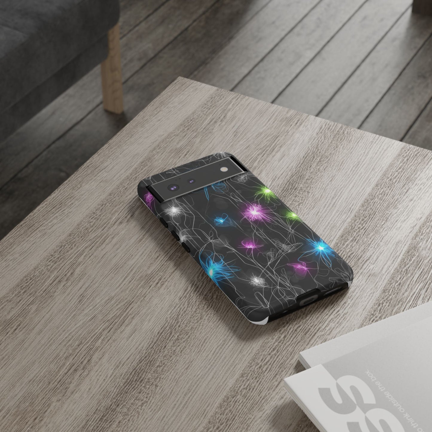 Neon Floral Tough Phone Case — Glow Flower Protective iPhone Cover