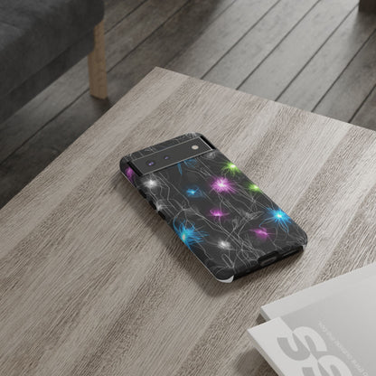 Neon Floral Tough Phone Case — Glow Flower Protective iPhone Cover