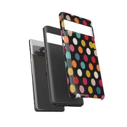 Polka Dot Tough Phone Case – Colorful Retro Dots on Black