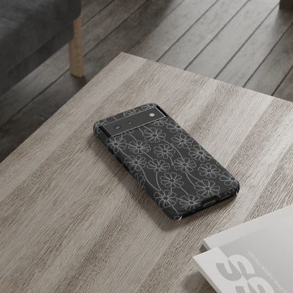 Floral Doodle Tough Phone Case — Black & Gray Daisy Pattern
