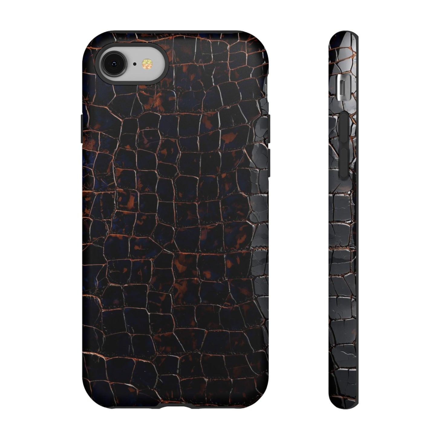 Croc-Embossed Tough Phone Case — Shockproof Black Alligator Texture