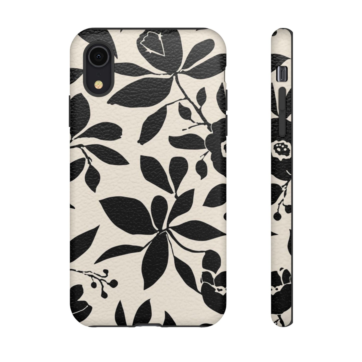 Black Floral Pattern Phone Case — Monochrome Botanical Tough Case