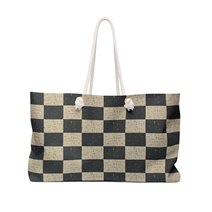 Checkerboard Weekender Bag — Vintage Black & Beige Travel Tote