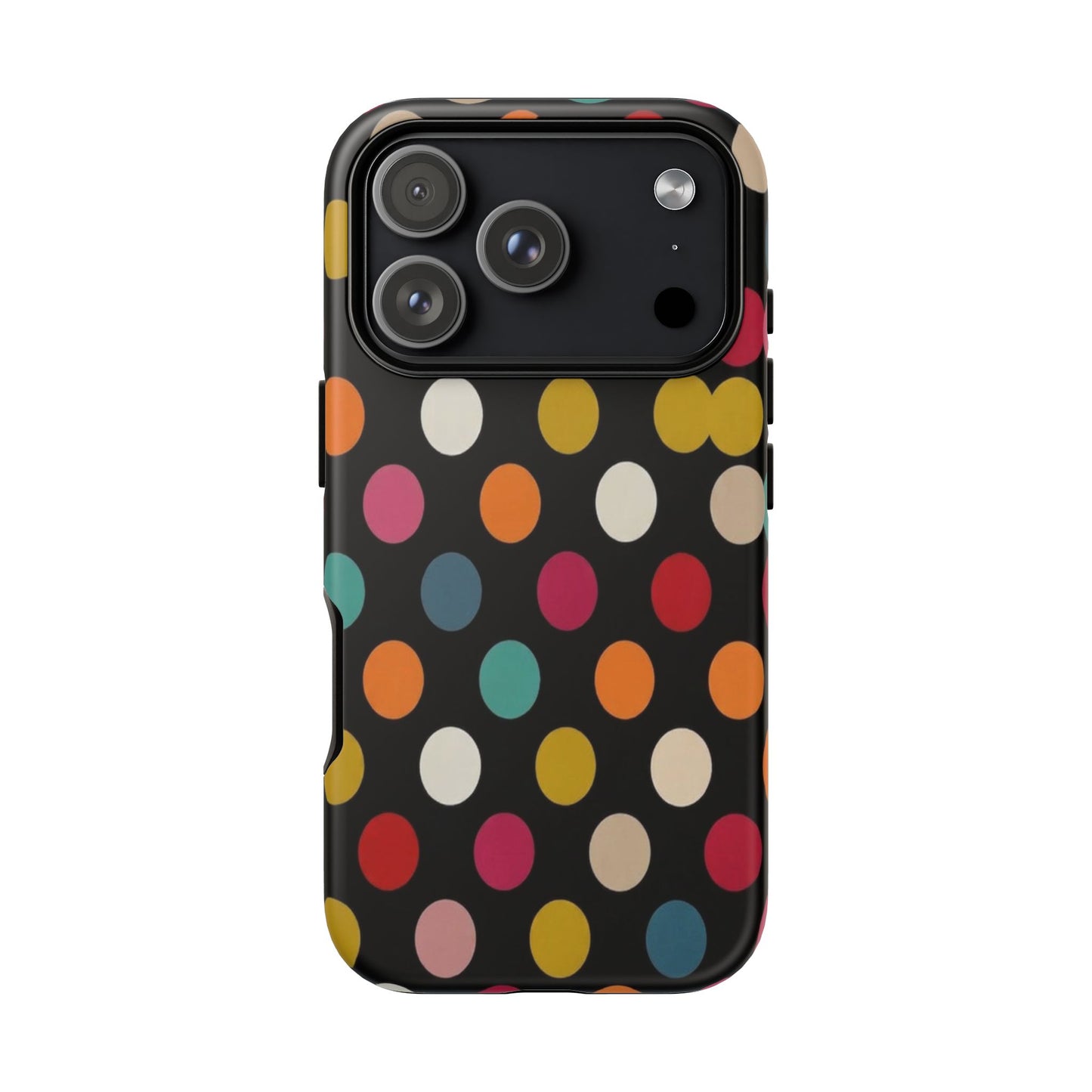 Polka Dot Tough Phone Case – Colorful Retro Dots on Black