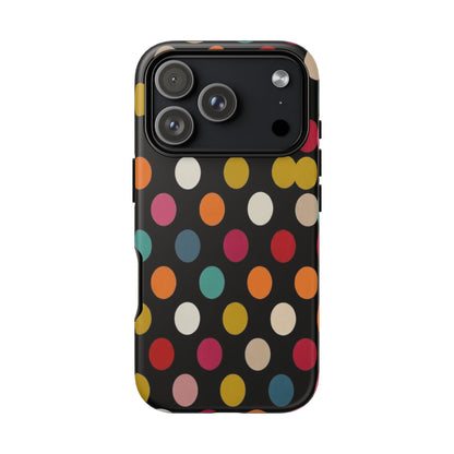 Polka Dot Tough Phone Case – Colorful Retro Dots on Black