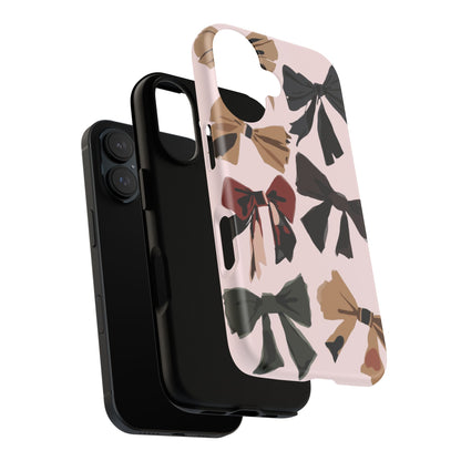 Bow Pattern Phone Case - Pink, Brown & Black Bows Protective Cover